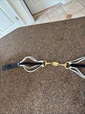 Angelo Marani Italy Ladies Gold Tone Bit Navy White Belt